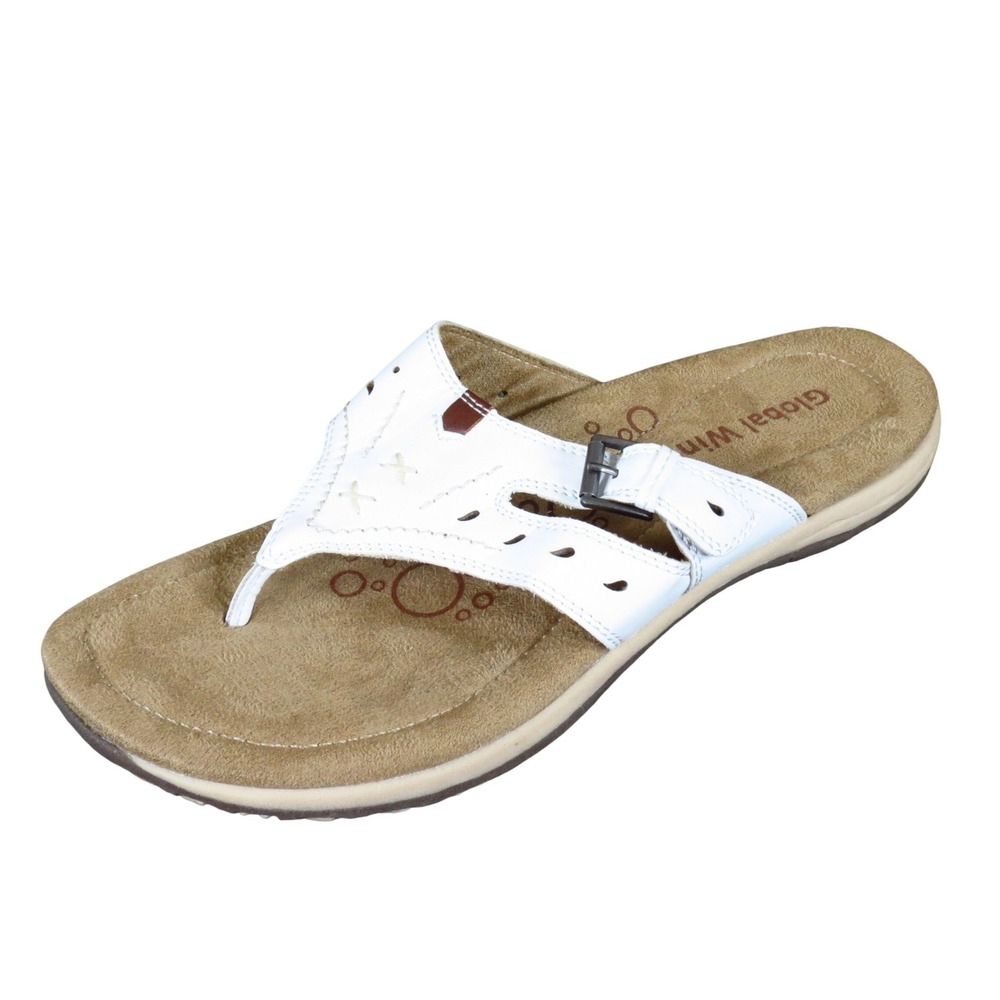 Global Win W1846 Womens Thong Sandals Size 11 Casual Walking White Manmade